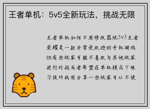 王者单机:5v5全新玩法,挑战无限